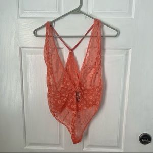 Strappy coral lace Victoria’s Secret bodysuit